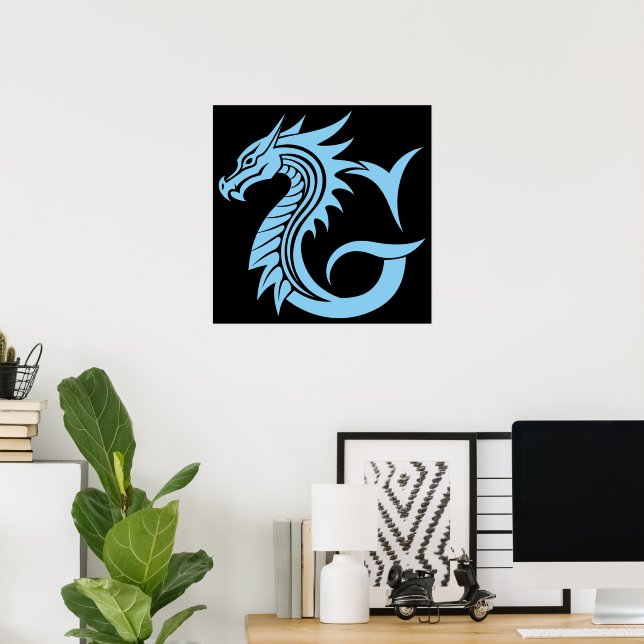 Poster Dragon Styled Letter G, Dragon Alphabet, Monogram (Escritório em casa)