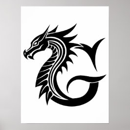 Poster Dragon Styled Letter G, Dragon Alphabet, Monogram