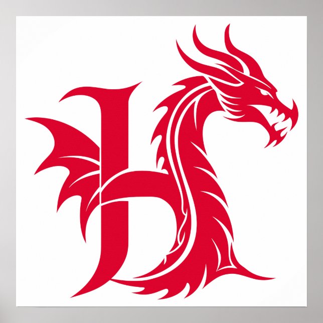 Poster Dragon Styled Letter H, Dragon Alphabet, Monogram (Frente)