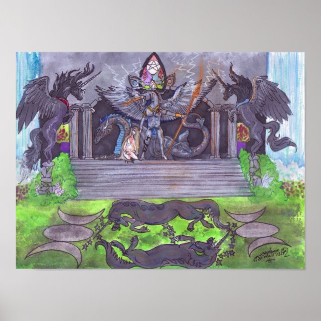 Poster Dragon Unicorn Temple Girl Spell (Frente)