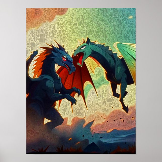 Poster Dragon vs Pegasus - Fantasy Art (Frente)