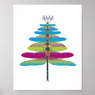 Poster Dragonfly Árvore de Natal Insetos Engraçados Ao Lo