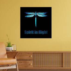 Poster Dragonfly Azul na Ilustração de Voo
