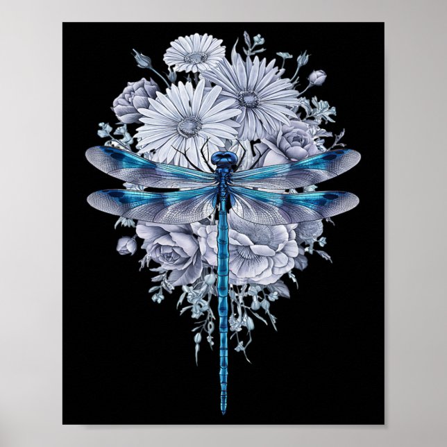 Poster Dragonfly Blue Watercolor Art Insetos Sobre a Terr (Frente)