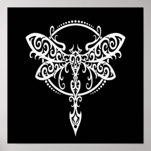 Pôster Dragonfly branca em preto