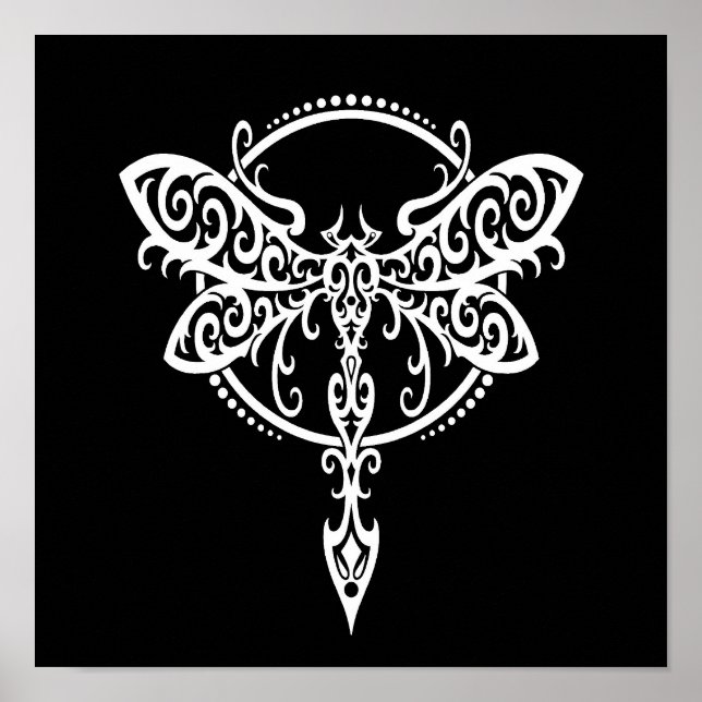 Pôster Dragonfly branca em preto (Frente)