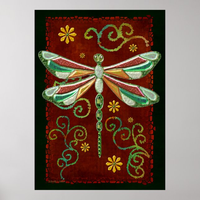 Poster Dragonfly Elegant Jeweled 2 Folk Art (Frente)