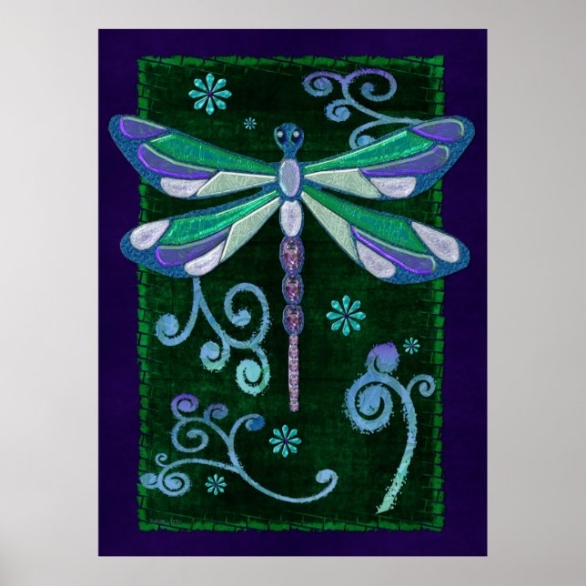 Pôster Dragonfly Elegant Jeweled Folk Art (Frente)