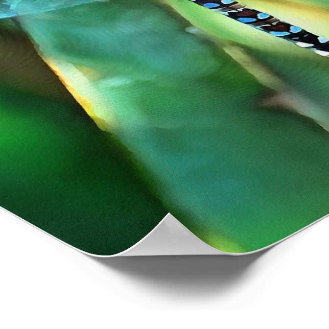 Poster Dragonfly Fantasia em Turquesa e Negro (Borda)