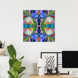Poster Dragonfly Garden Abstrato Floral