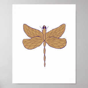 Poster Dragonfly Illustration Purple and Tan