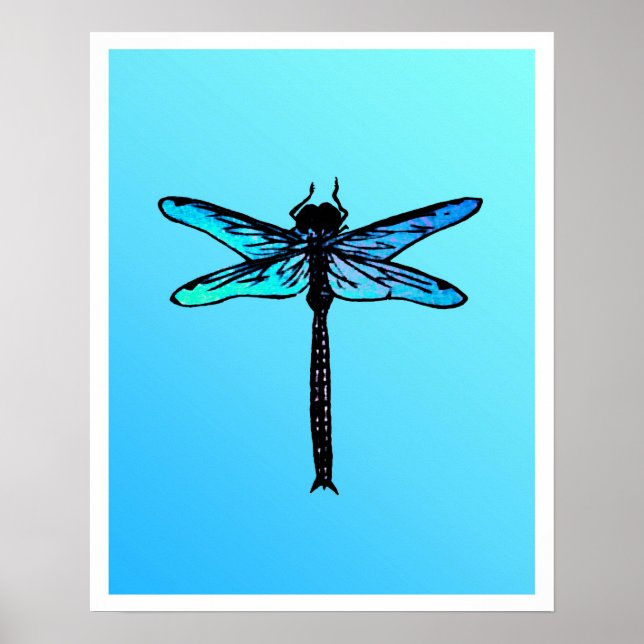 Poster Dragonfly Japonesa Vintage, azul-turquesa (Frente)