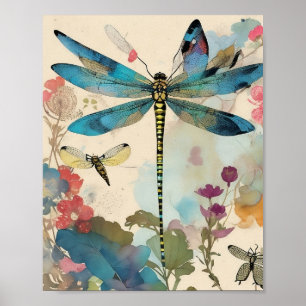 Poster Dragonfly Mixte Media Collage Ephemera Decoupage