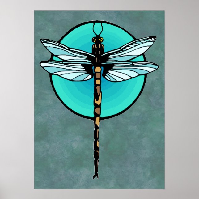 Poster Dragonfly no Círculo Turquesa (Frente)