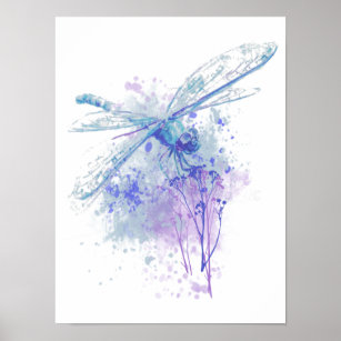 Poster Dragonfly Original em Blue Mauve Nature