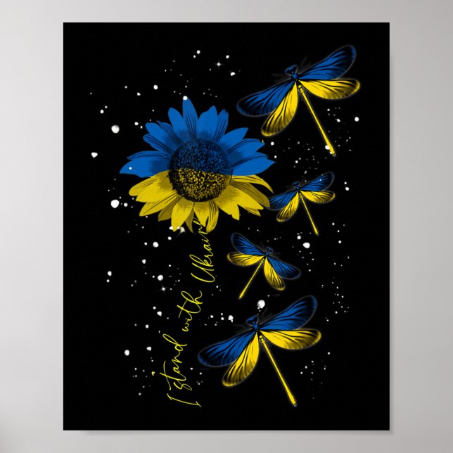 Poster Dragonfly Ucrânia Sunflower Ucrânia Flag Stand Wit (Frente)