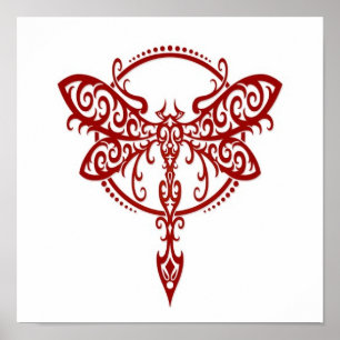 Poster Dragonfly Vermelha em Branco