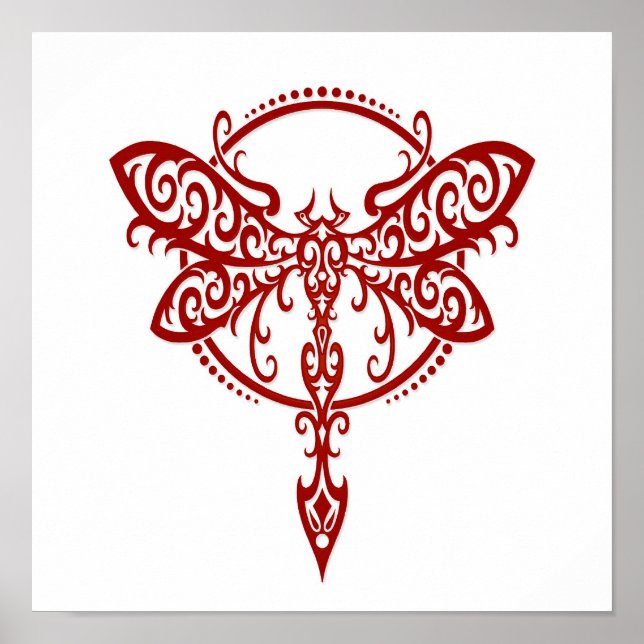 Poster Dragonfly Vermelha em Branco (Frente)