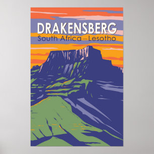 Poster Drakensberg África do Sul Lesoto Viagem Arte Retro