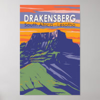 Drakensberg África do Sul Retro de Viagem de Arte 