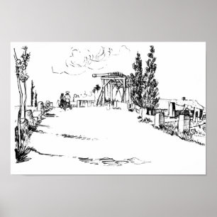 Pôster Drawbridge de Vincent van Gogh no desenho de Arles