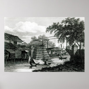 Pôster Drawbridge em Malacca, gravado por George Cooke