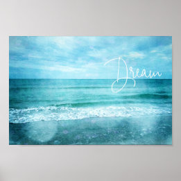 Poster Dream Beach Cote Teal Blue Ocean Citações