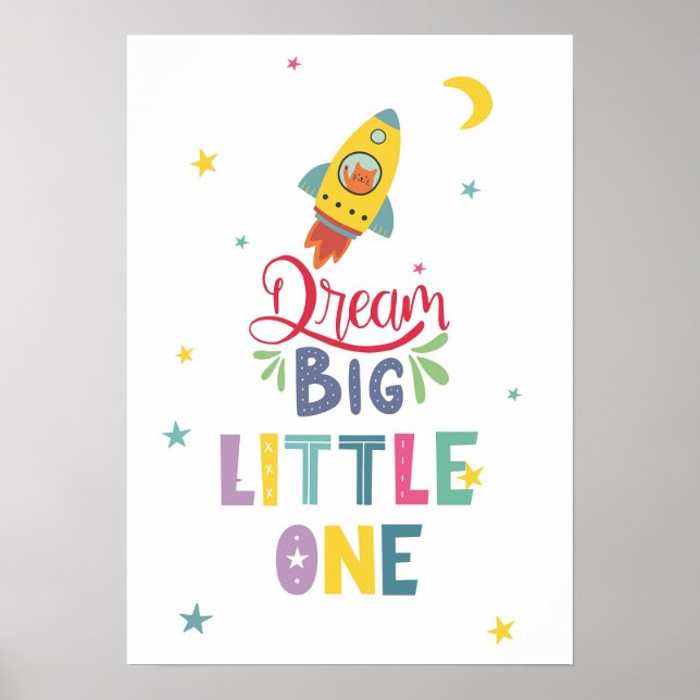 Poster Dream Big Little One Digital Printable Nursery Art (Frente)