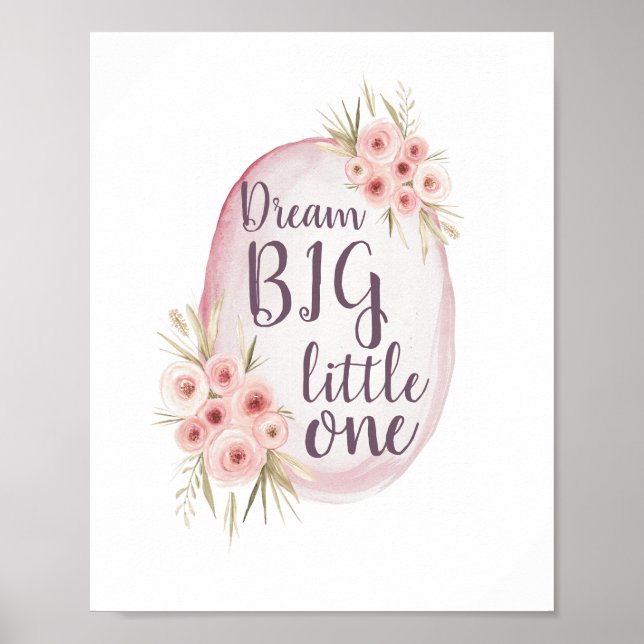 Poster Dream BIG Little One Pink Watercolor Nursery (Frente)