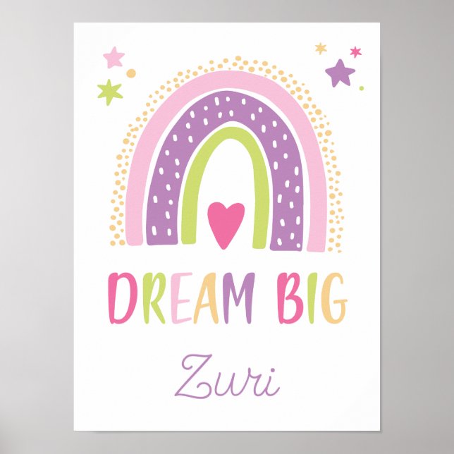 Poster Dream Big Rainbow Hearts Stars Girls (Frente)