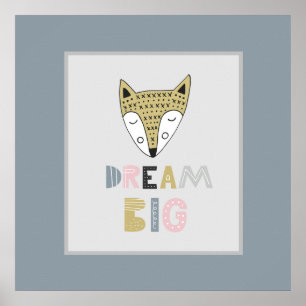 Poster Dream Big Scandinavian Fox Kids Room Square
