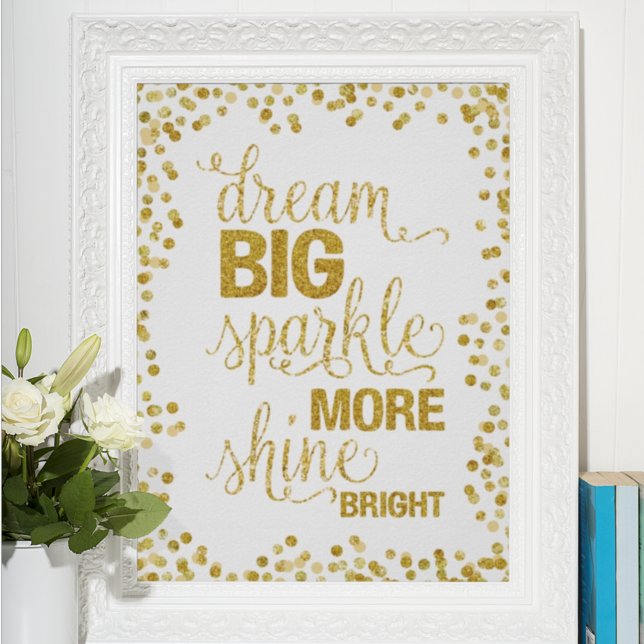 Pôster Dream Big Sparkle Mais Brilhante Dourado Confetti (Criador carregado)
