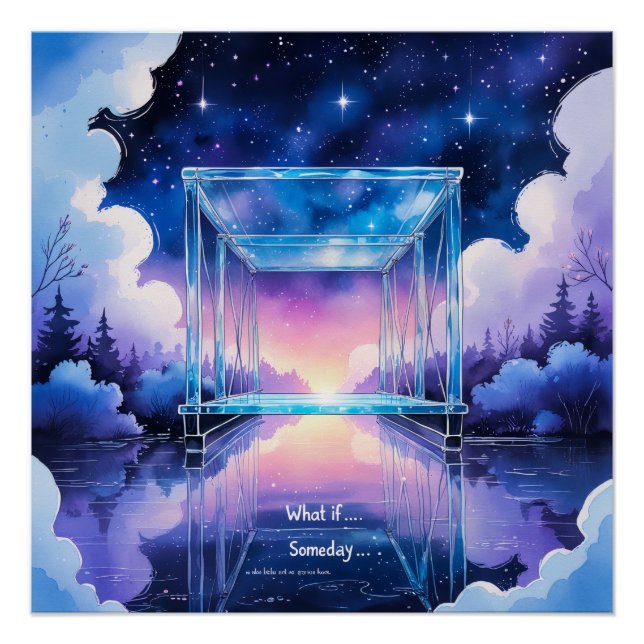 Pôster Dream Bridge – Surreal Watercolor Night Poster (Frente)