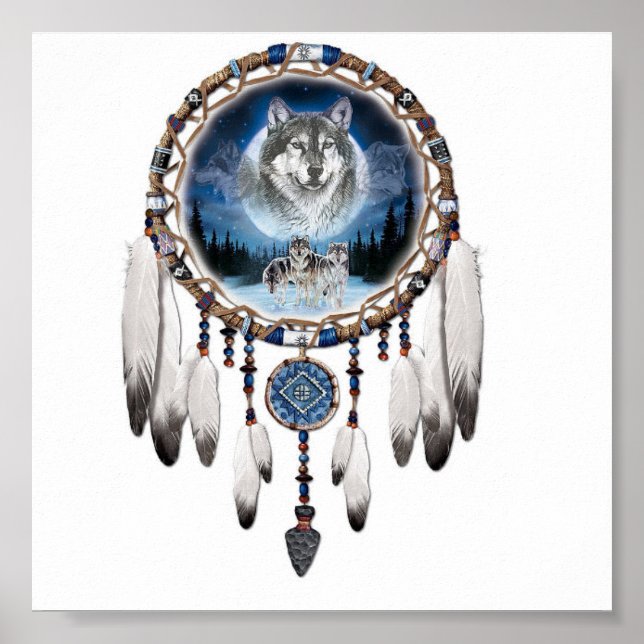 Poster Dream Catcher com fundo de lobo (Frente)
