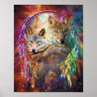 Pôster Dream Catcher - Spirit Wolves Art Poster/Impressão