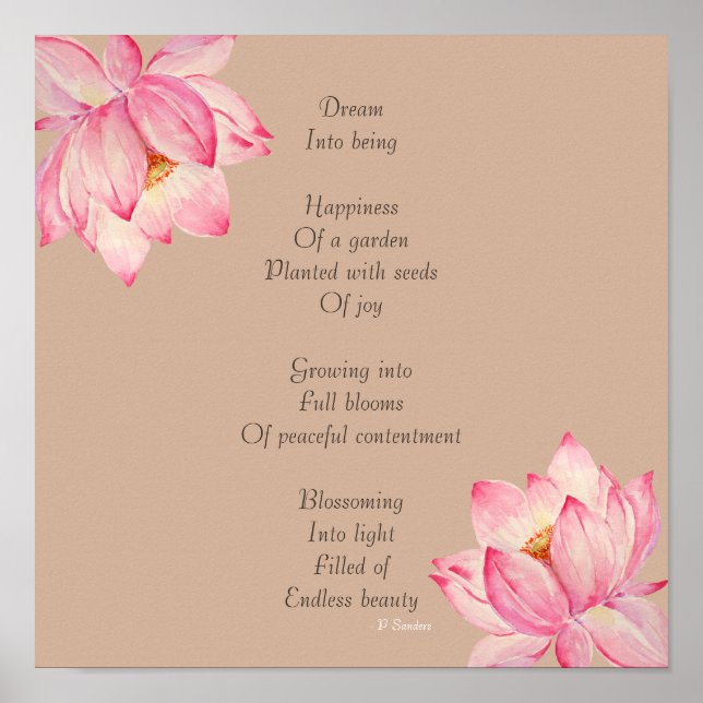 Poster Dream Poem com Flores de Lotus (Frente)