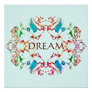 Pôster "Dream" Red Blue Burgundy Mandala sobre Aqua