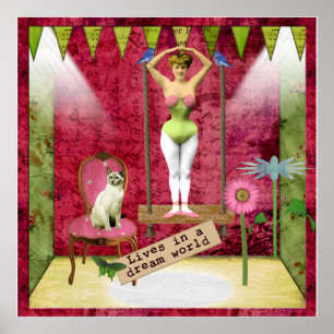 Poster Dream World Vintage Funky Ballerina Altered Art