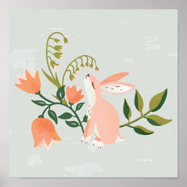 Poster "DreamBunny" Coelho Rosa Bonito Arte Floral (Frente)