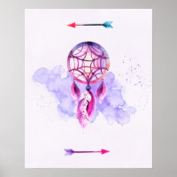 Dreamcatcher Rosa Em Placa De Aquarela Púrpura