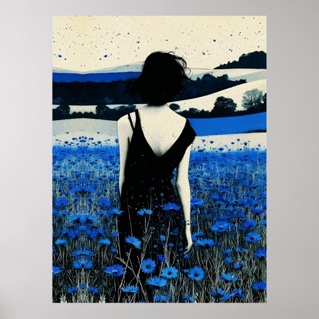 Poster Dreamscape Blue Wildflower Field Wall Art - Modern (Frente)