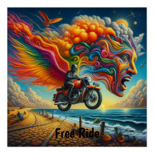 Pôster Dreamscape de Motociclo Psicodélico