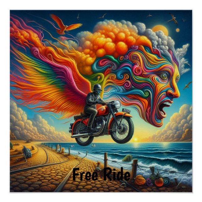 Pôster Dreamscape de Motociclo Psicodélico (Frente)