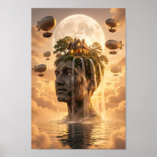 Pôster Dreamscape do Céu Dourado ao Luar