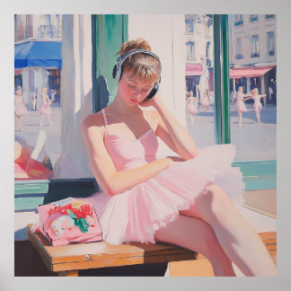Poster Dreamy Ballerina Momentos: Arte de Balé Pastel Sua