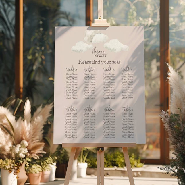 Poster Dreamy Beige Heaven Sent Gender Reveal Seating (Criador carregado)