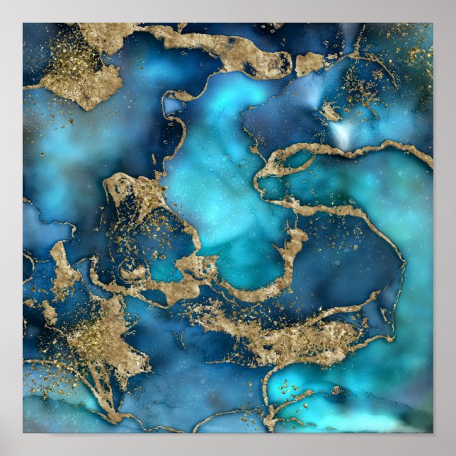 Poster Dreamy Blue Teal and Gold (Frente)