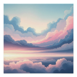 Pôster Dreamy Cloudscape Horizon | Soft Pink and Blue Sky