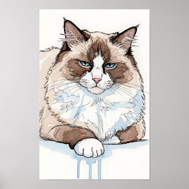 Poster Dreamy Expressionist Ragdoll Cat Watercolor (Frente)