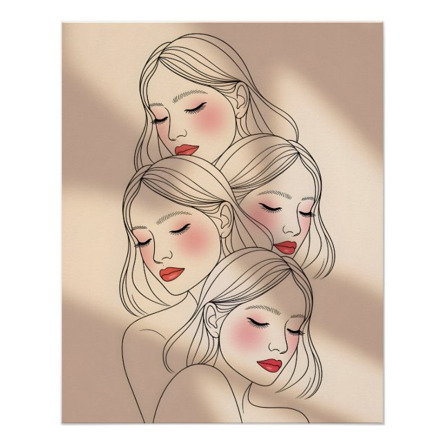 Pôster Dreamy Female Faces Print, Closed Eyes, Calming (Frente)